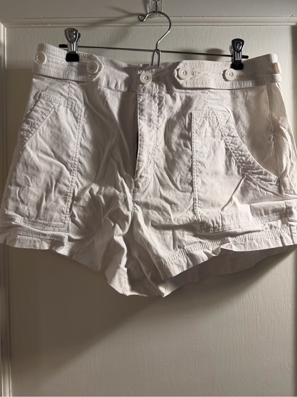 Maeve White Button-Waist Cargo Jean Shorts
